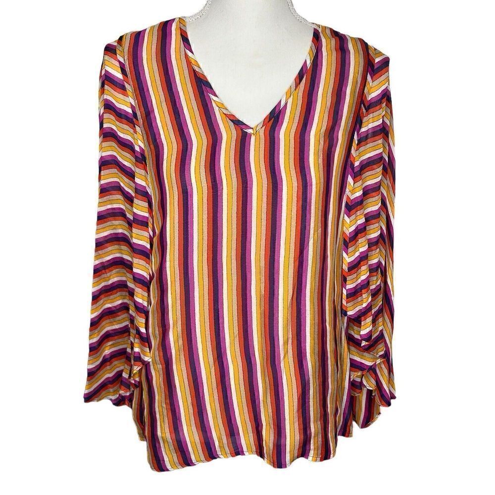TRINA TURK Stripe Flowy Deep V-Neck Blouse Size Sz XS Designer